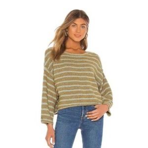 Free People Bardot Sweater Oversized Drop Shoulder Green & Blue Stripe